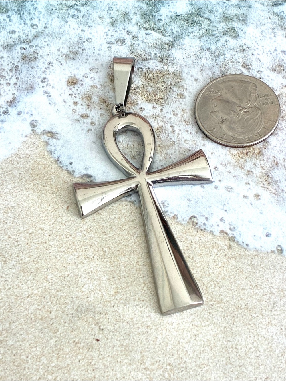 Polished Silver Ankh Cross Pendant - Women Jewelry